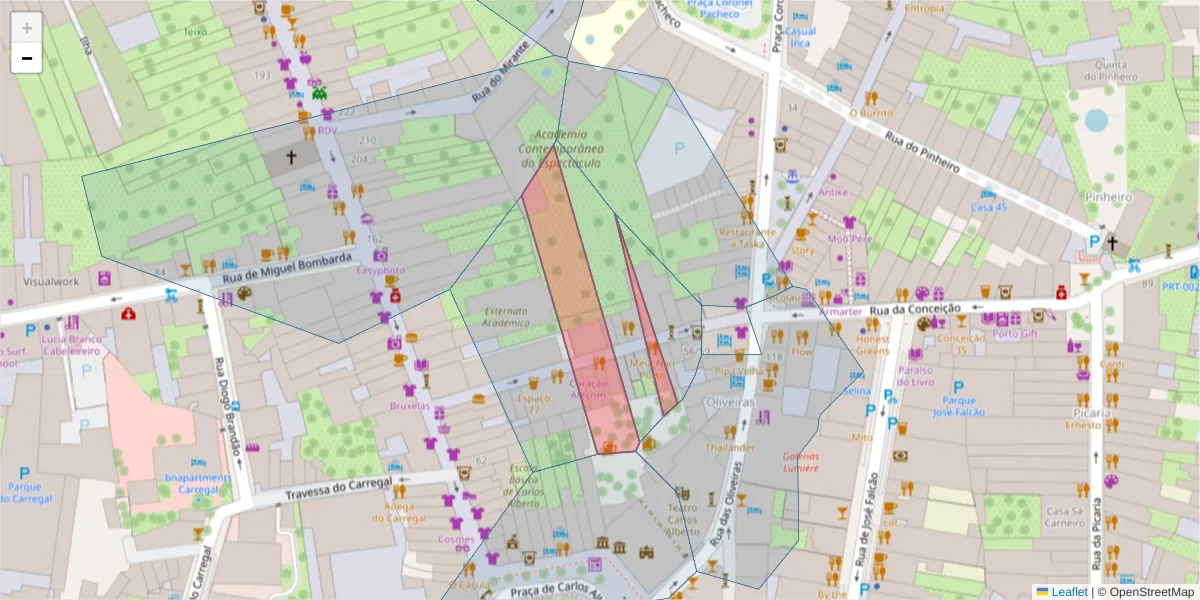 Mapa detalhado do código postal 4050-183 com limites, códigos postais vizinhos e agências dos correios