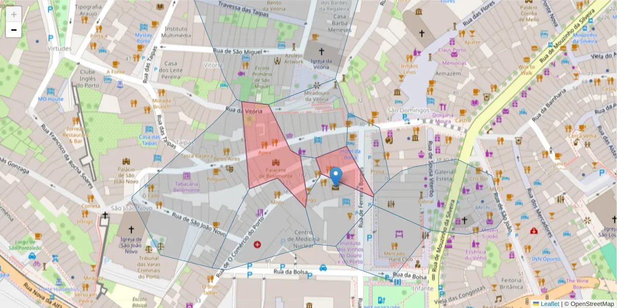 Mapa detalhado do código postal 4050-209 com limites, códigos postais vizinhos e agências dos correios