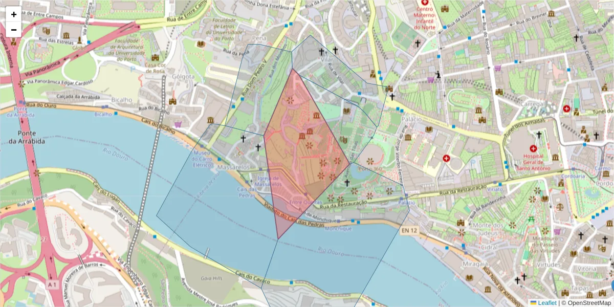 Mapa detalhado do código postal 4050-240 com limites, códigos postais vizinhos e agências dos correios