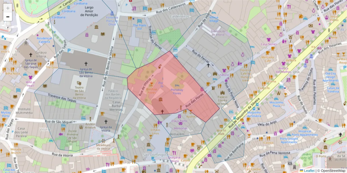 Mapa detalhado do código postal 4050-265 com limites, códigos postais vizinhos e agências dos correios