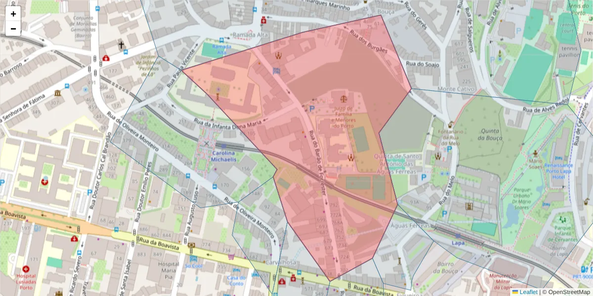 Mapa detalhado do código postal 4050-272 com limites, códigos postais vizinhos e agências dos correios