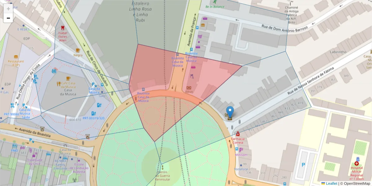 Mapa detalhado do código postal 4050-275 com limites, códigos postais vizinhos e agências dos correios