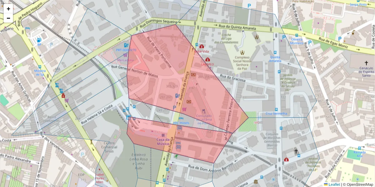 Mapa detalhado do código postal 4050-278 com limites, códigos postais vizinhos e agências dos correios