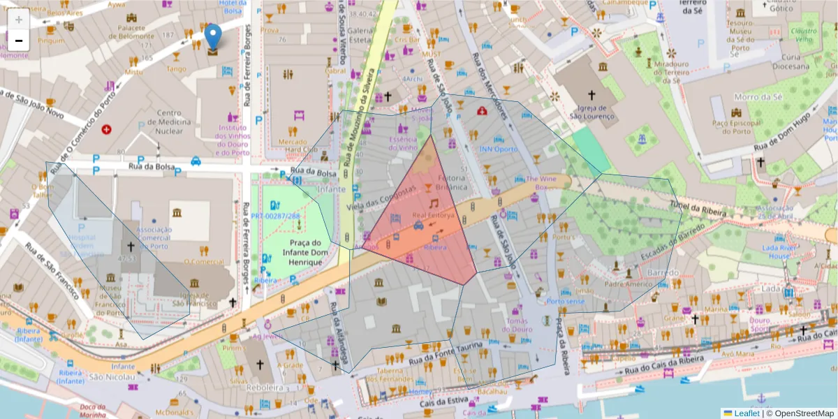 Mapa detalhado do código postal 4050-296 com limites, códigos postais vizinhos e agências dos correios