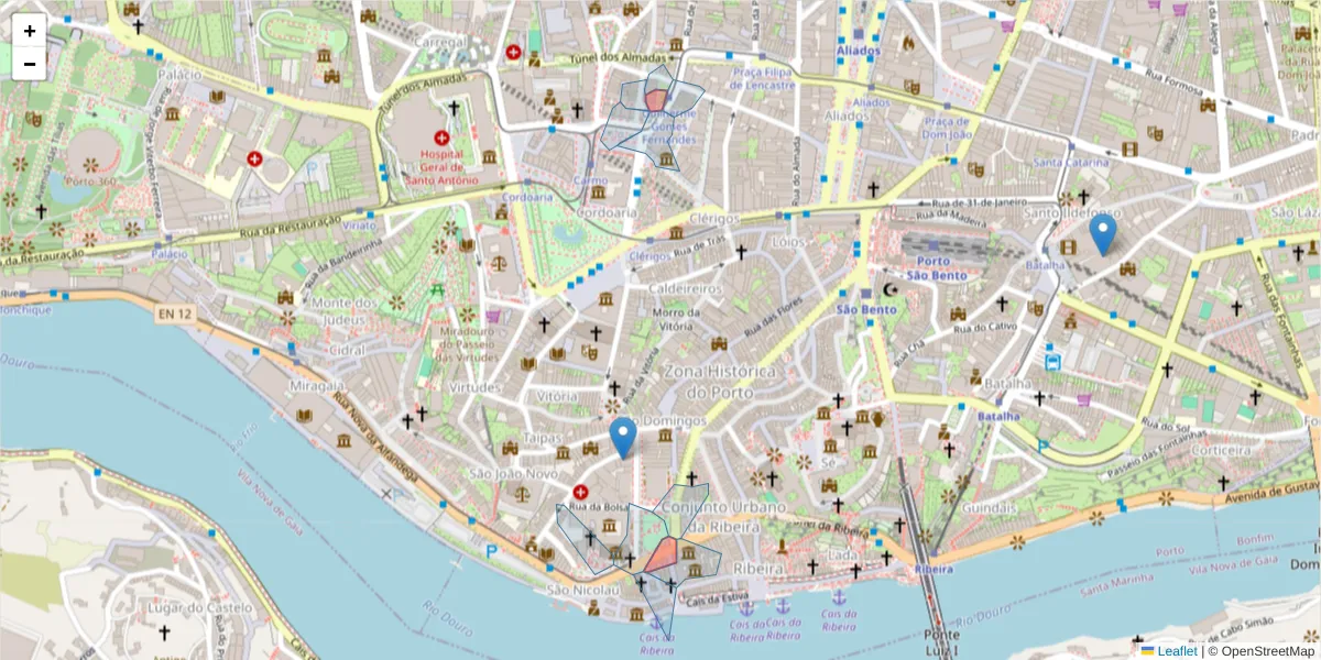 Mapa detalhado do código postal 4050-297 com limites, códigos postais vizinhos e agências dos correios