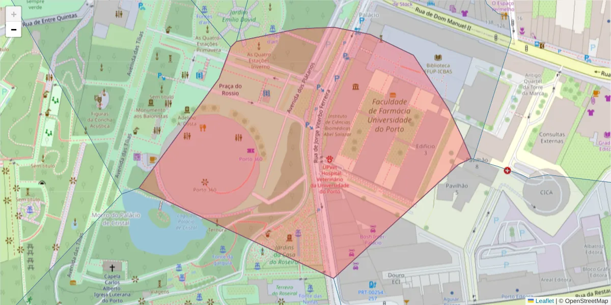Mapa detalhado do código postal 4050-313 com limites, códigos postais vizinhos e agências dos correios