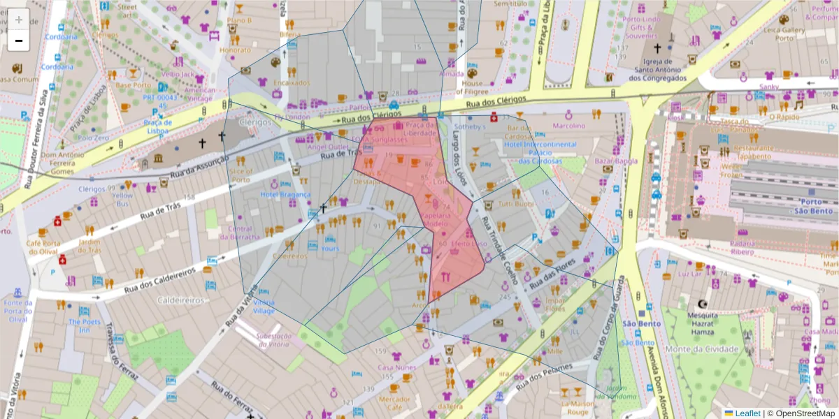 Mapa detalhado do código postal 4050-338 com limites, códigos postais vizinhos e agências dos correios