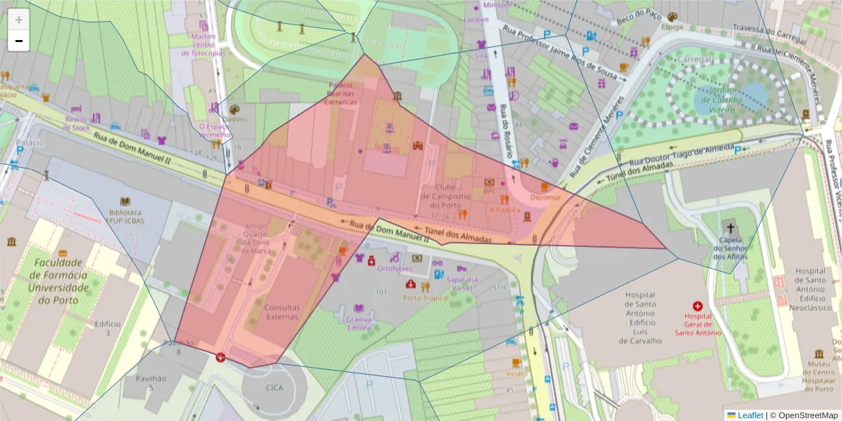 Mapa detalhado do código postal 4050-342 com limites, códigos postais vizinhos e agências dos correios