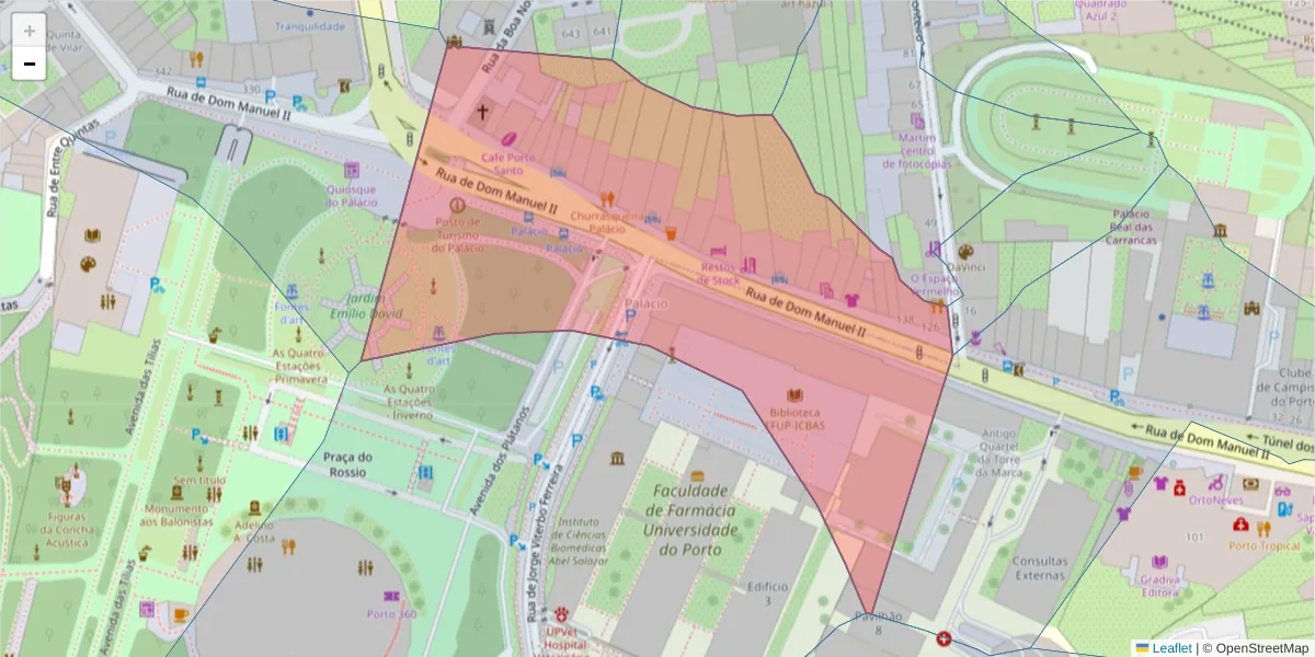 Mapa detalhado do código postal 4050-343 com limites, códigos postais vizinhos e agências dos correios