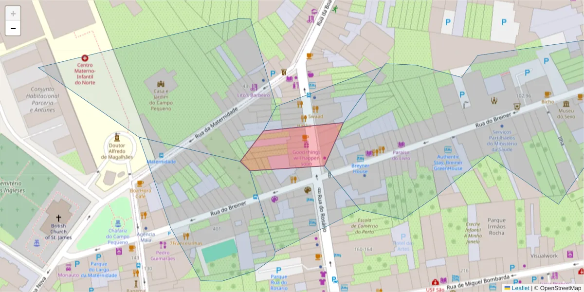 Mapa detalhado do código postal 4050-370 com limites, códigos postais vizinhos e agências dos correios