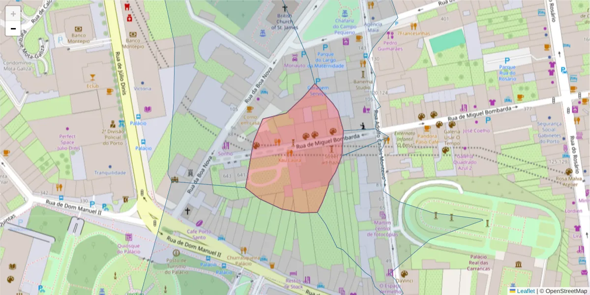 Mapa detalhado do código postal 4050-379 com limites, códigos postais vizinhos e agências dos correios
