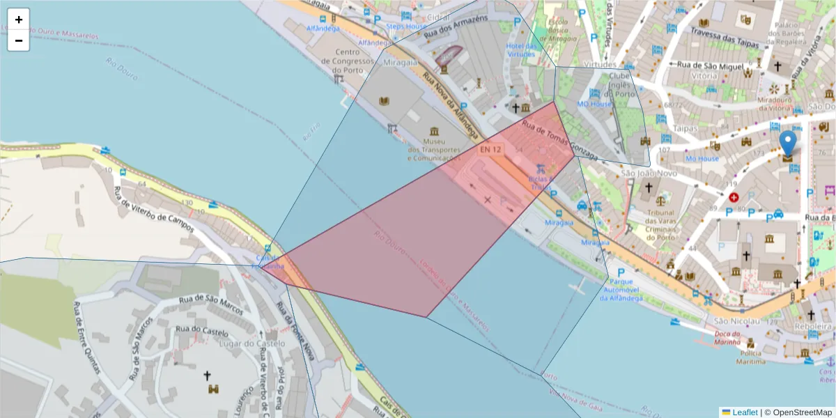 Mapa detalhado do código postal 4050-386 com limites, códigos postais vizinhos e agências dos correios