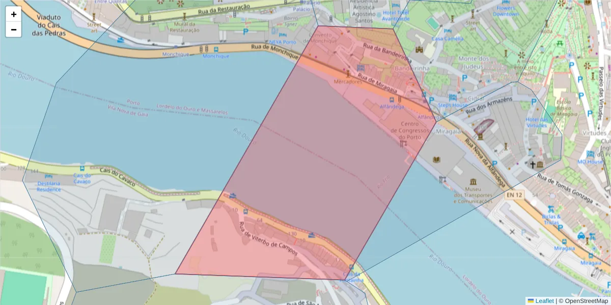 Mapa detalhado do código postal 4050-388 com limites, códigos postais vizinhos e agências dos correios