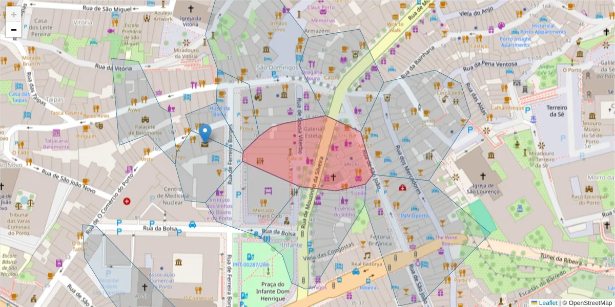 Mapa detalhado do código postal 4050-415 com limites, códigos postais vizinhos e agências dos correios
