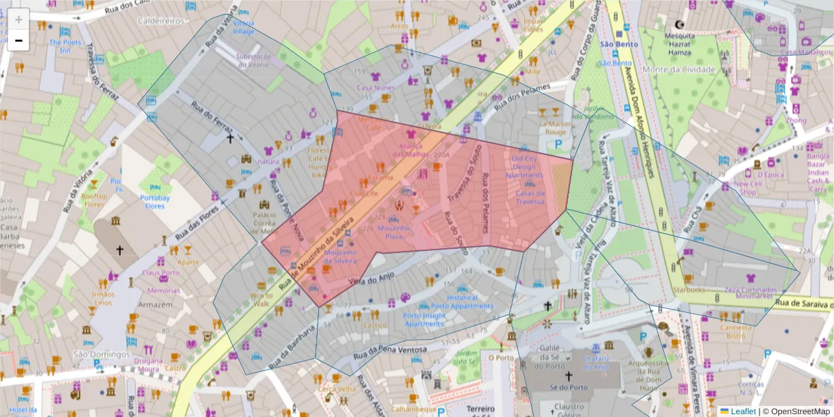 Mapa detalhado do código postal 4050-417 com limites, códigos postais vizinhos e agências dos correios