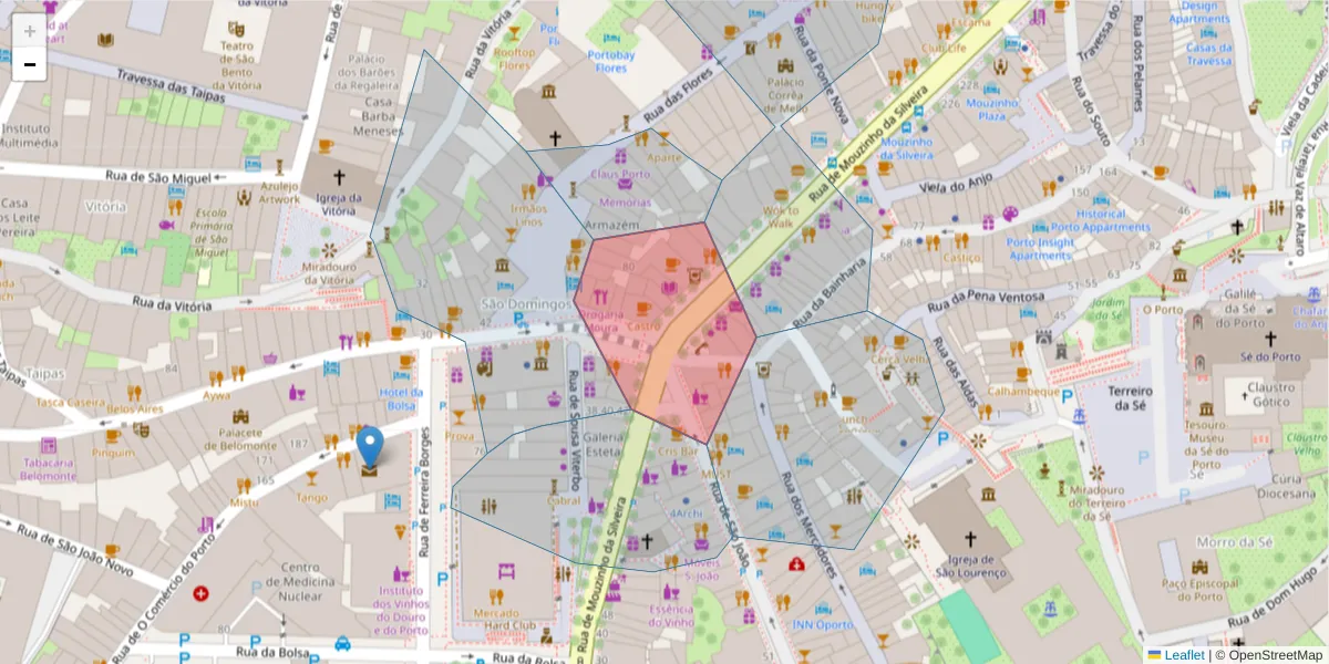 Mapa detalhado do código postal 4050-420 com limites, códigos postais vizinhos e agências dos correios