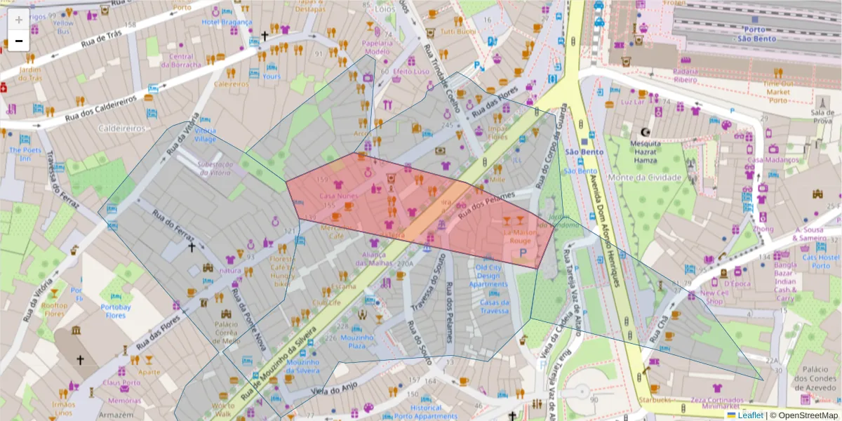 Mapa detalhado do código postal 4050-421 com limites, códigos postais vizinhos e agências dos correios