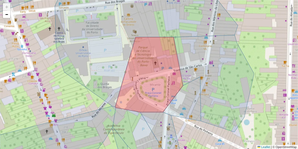 Mapa detalhado do código postal 4050-463 com limites, códigos postais vizinhos e agências dos correios