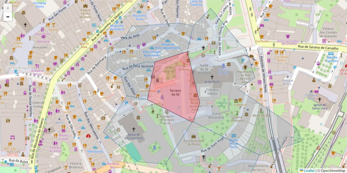 Mapa detalhado do código postal 4050-467 com limites, códigos postais vizinhos e agências dos correios