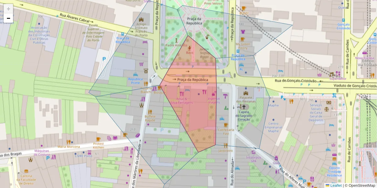 Mapa detalhado do código postal 4050-495 com limites, códigos postais vizinhos e agências dos correios