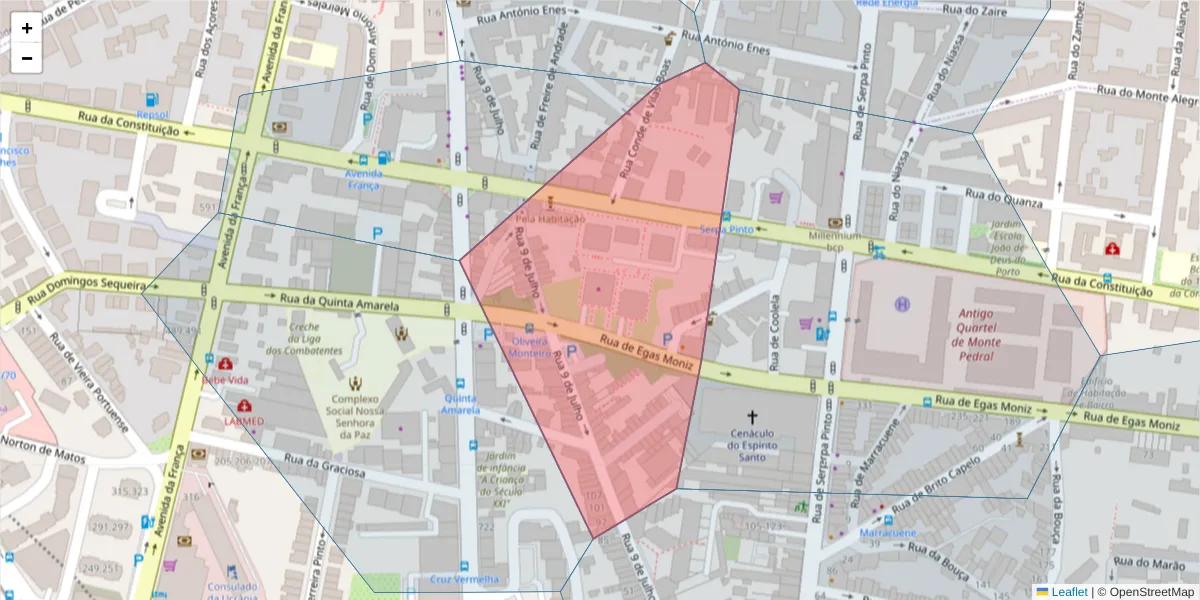 Mapa detalhado do código postal 4050-503 com limites, códigos postais vizinhos e agências dos correios