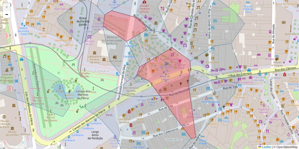 Mapa detalhado do código postal 4050-546 com limites, códigos postais vizinhos e agências dos correios