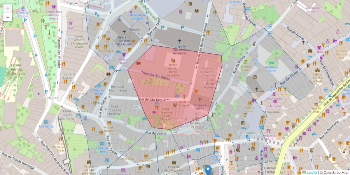 Mapa detalhado do código postal 4050-559 com limites, códigos postais vizinhos e agências dos correios