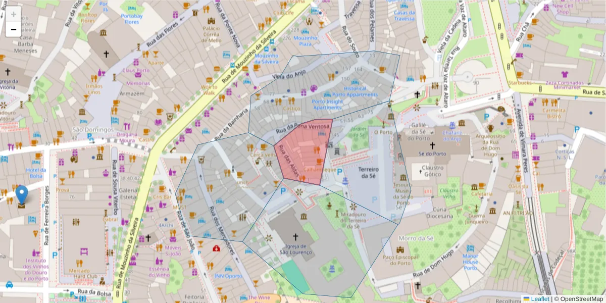 Mapa detalhado do código postal 4050-568 com limites, códigos postais vizinhos e agências dos correios