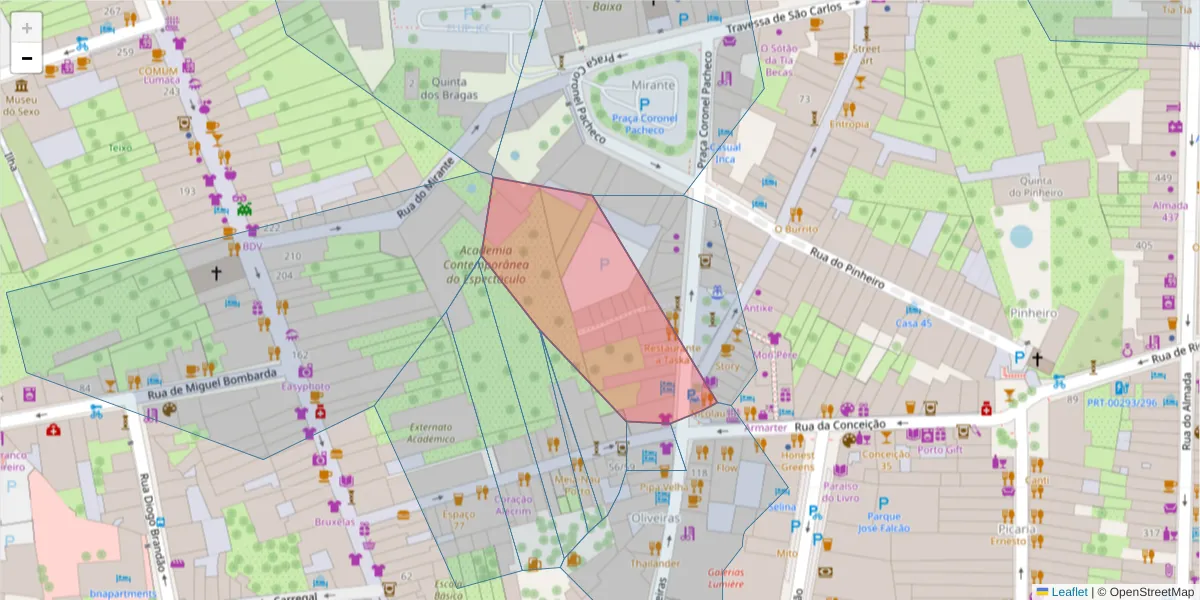 Mapa detalhado do código postal 4050-588 com limites, códigos postais vizinhos e agências dos correios