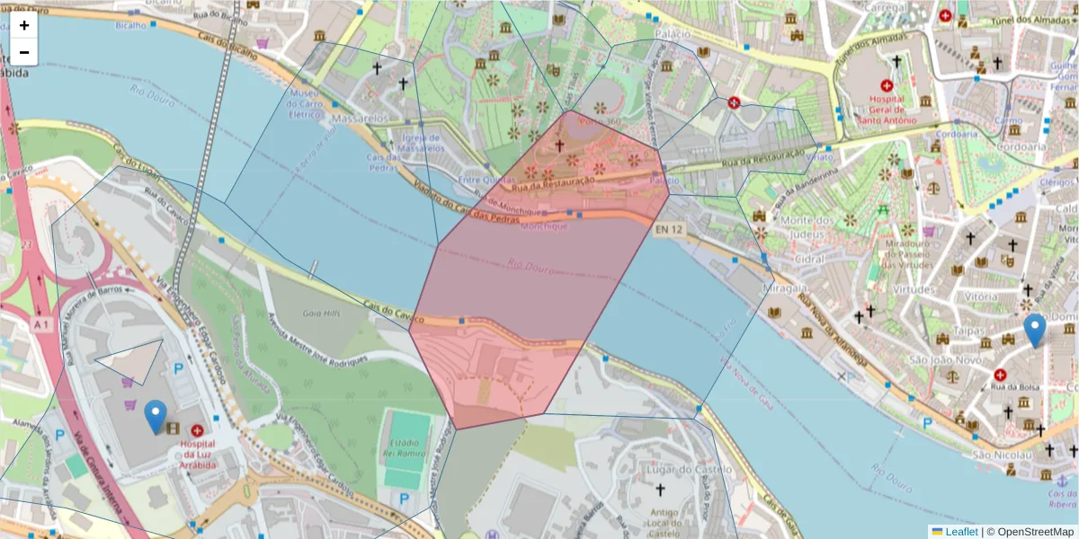 Mapa detalhado do código postal 4050-592 com limites, códigos postais vizinhos e agências dos correios