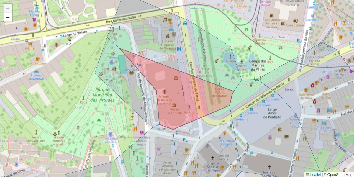 Mapa detalhado do código postal 4099-012 com limites, códigos postais vizinhos e agências dos correios