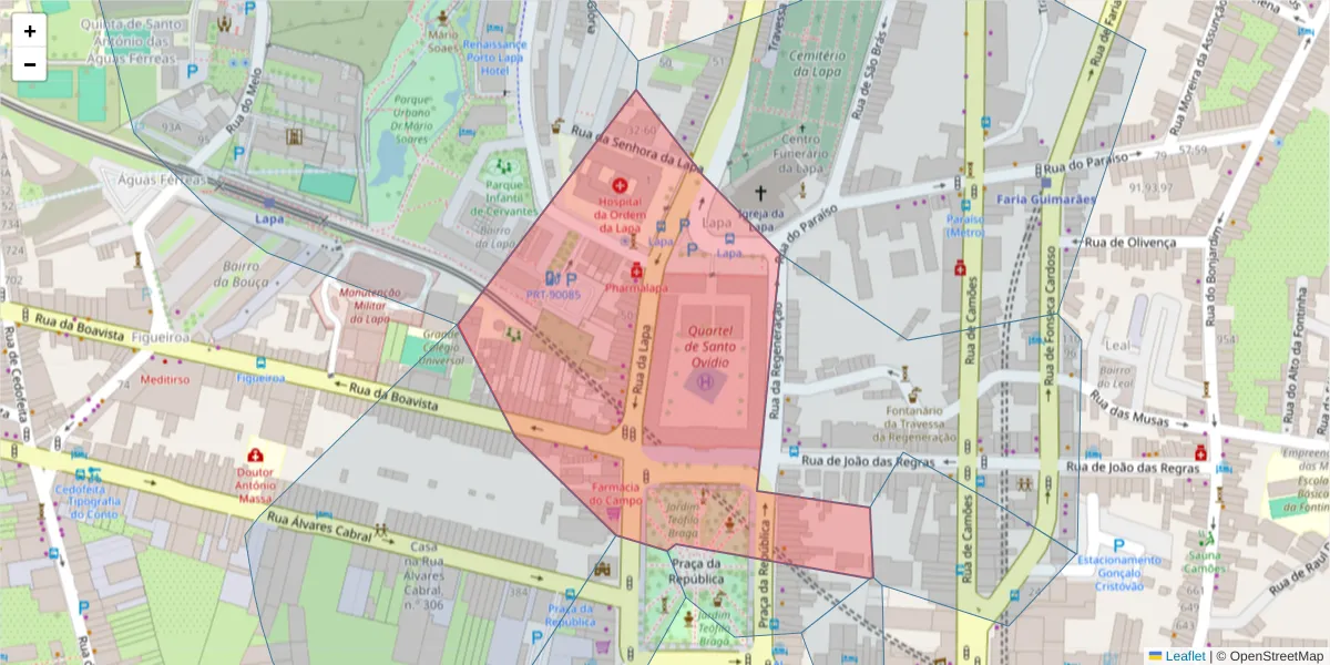 Mapa detalhado do código postal 4099-037 com limites, códigos postais vizinhos e agências dos correios