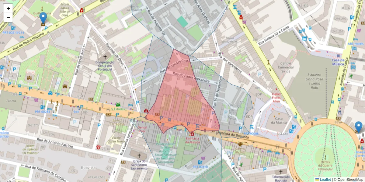 Mapa detalhado do código postal 4100-112 com limites, códigos postais vizinhos e agências dos correios