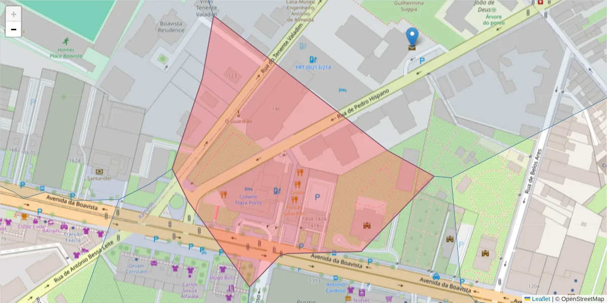 Mapa detalhado do código postal 4100-114 com limites, códigos postais vizinhos e agências dos correios