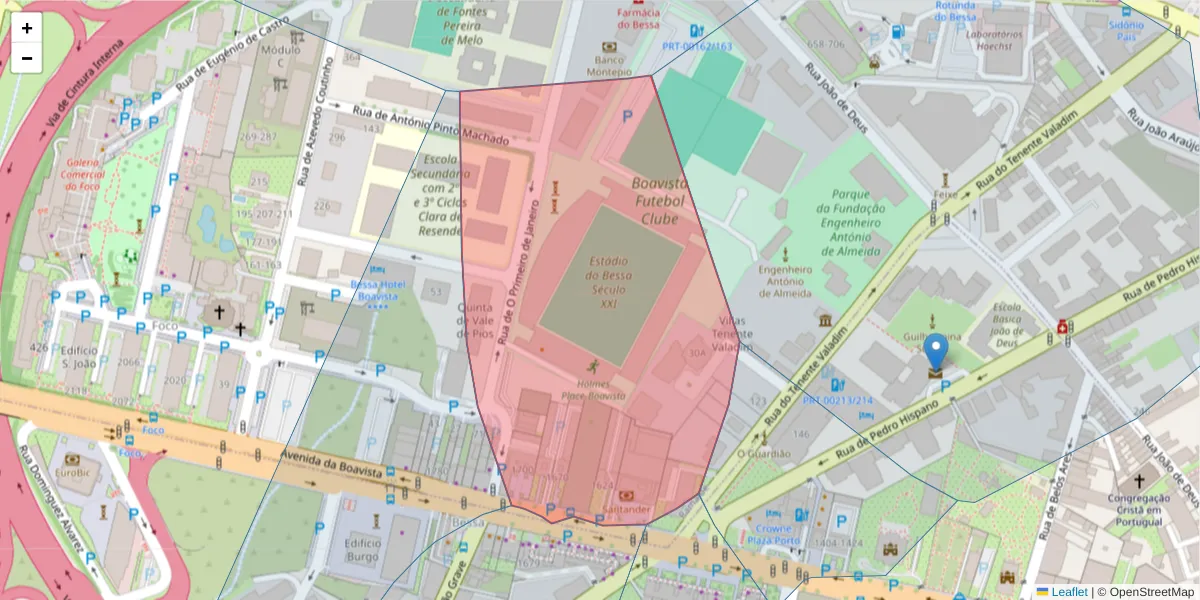Mapa detalhado do código postal 4100-115 com limites, códigos postais vizinhos e agências dos correios