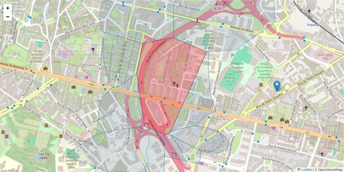 Mapa detalhado do código postal 4100-117 com limites, códigos postais vizinhos e agências dos correios
