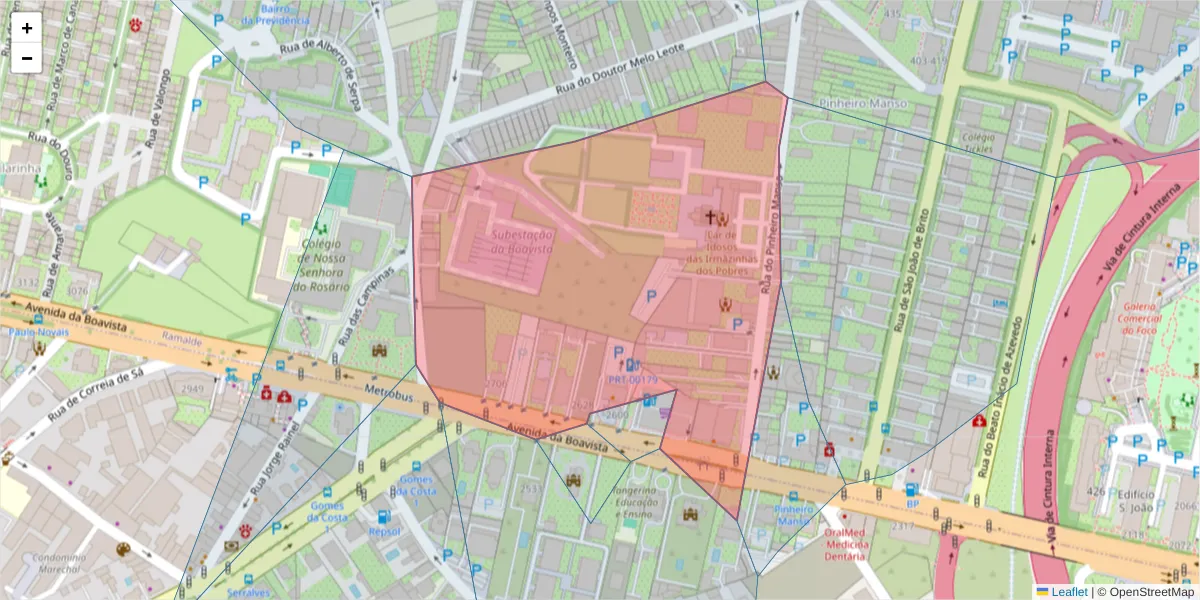 Mapa detalhado do código postal 4100-119 com limites, códigos postais vizinhos e agências dos correios