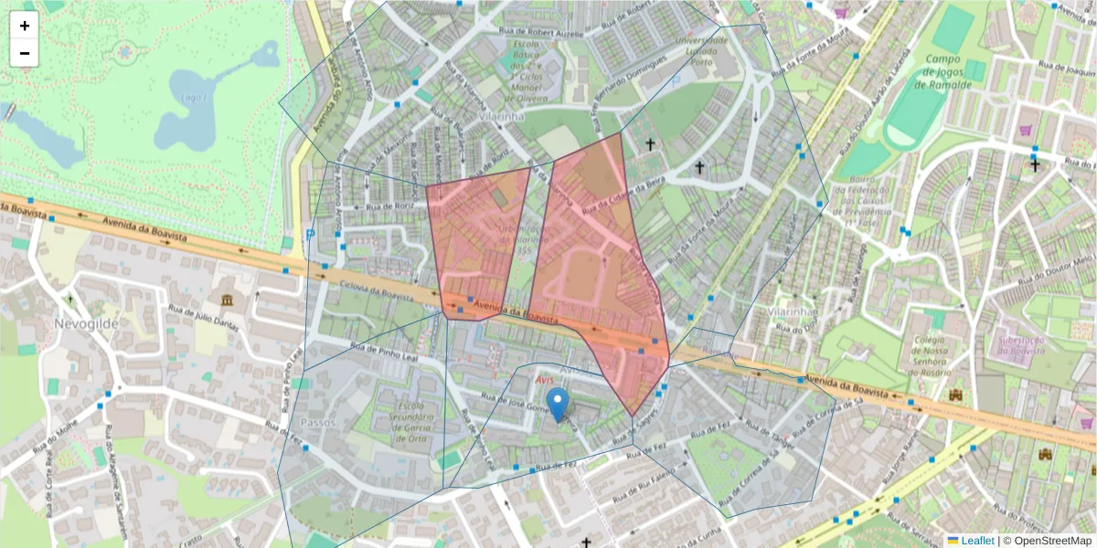 Mapa detalhado do código postal 4100-122 com limites, códigos postais vizinhos e agências dos correios