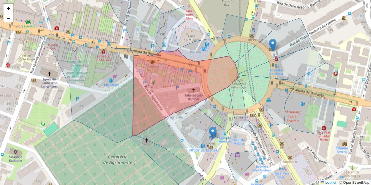 Mapa detalhado do código postal 4100-127 com limites, códigos postais vizinhos e agências dos correios