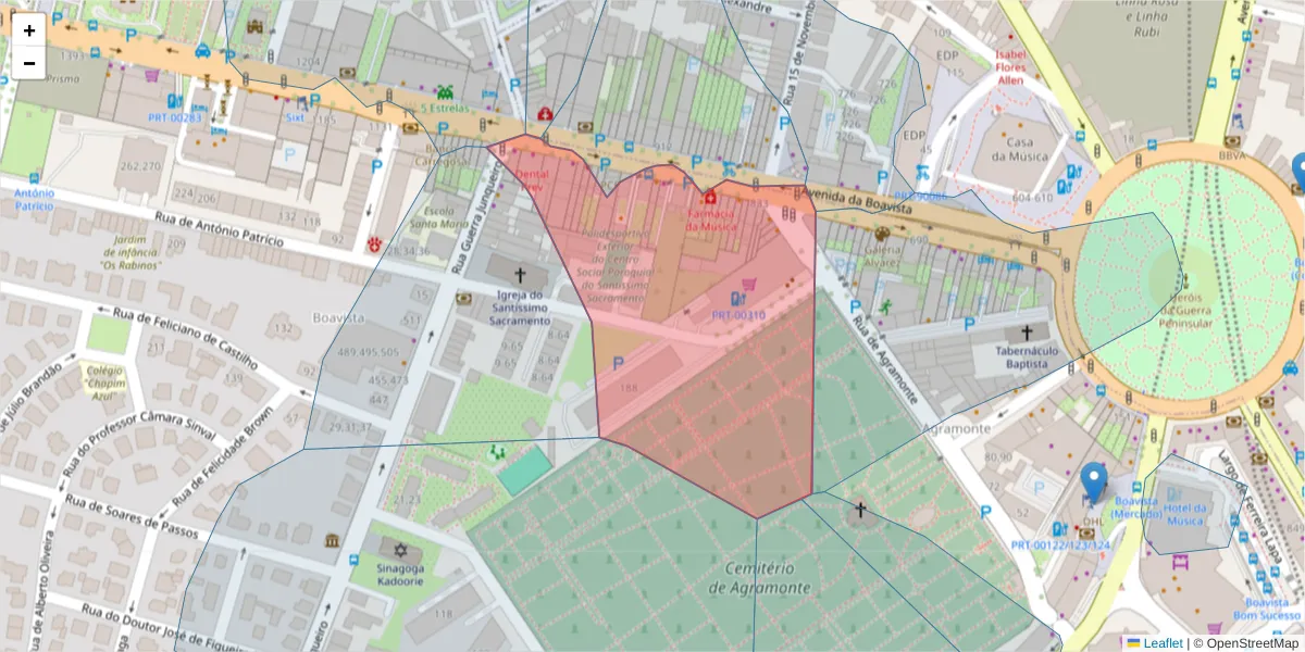 Mapa detalhado do código postal 4100-128 com limites, códigos postais vizinhos e agências dos correios