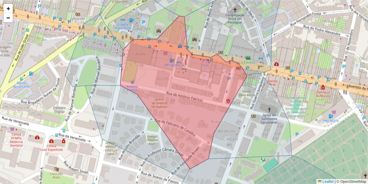 Mapa detalhado do código postal 4100-130 com limites, códigos postais vizinhos e agências dos correios