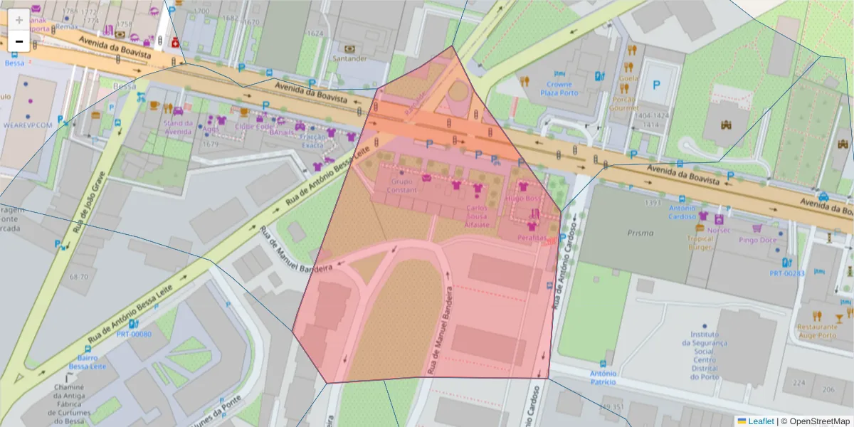 Mapa detalhado do código postal 4100-131 com limites, códigos postais vizinhos e agências dos correios