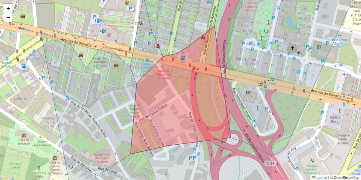 Mapa detalhado do código postal 4100-134 com limites, códigos postais vizinhos e agências dos correios