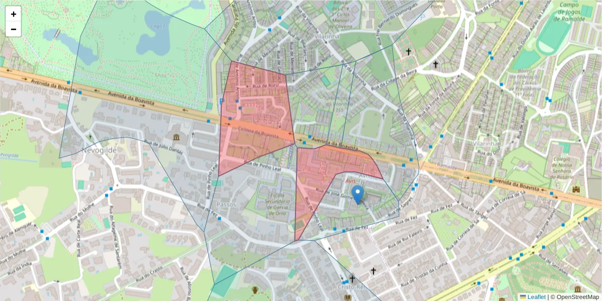 Mapa detalhado do código postal 4100-139 com limites, códigos postais vizinhos e agências dos correios
