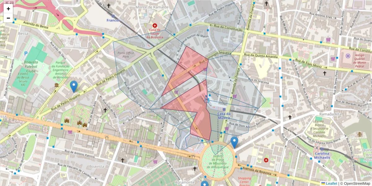 Mapa detalhado do código postal 4100-172 com limites, códigos postais vizinhos e agências dos correios