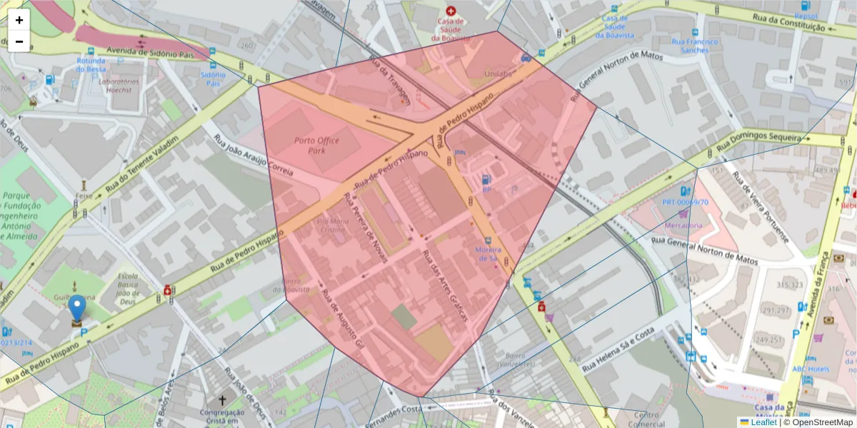 Mapa detalhado do código postal 4100-176 com limites, códigos postais vizinhos e agências dos correios