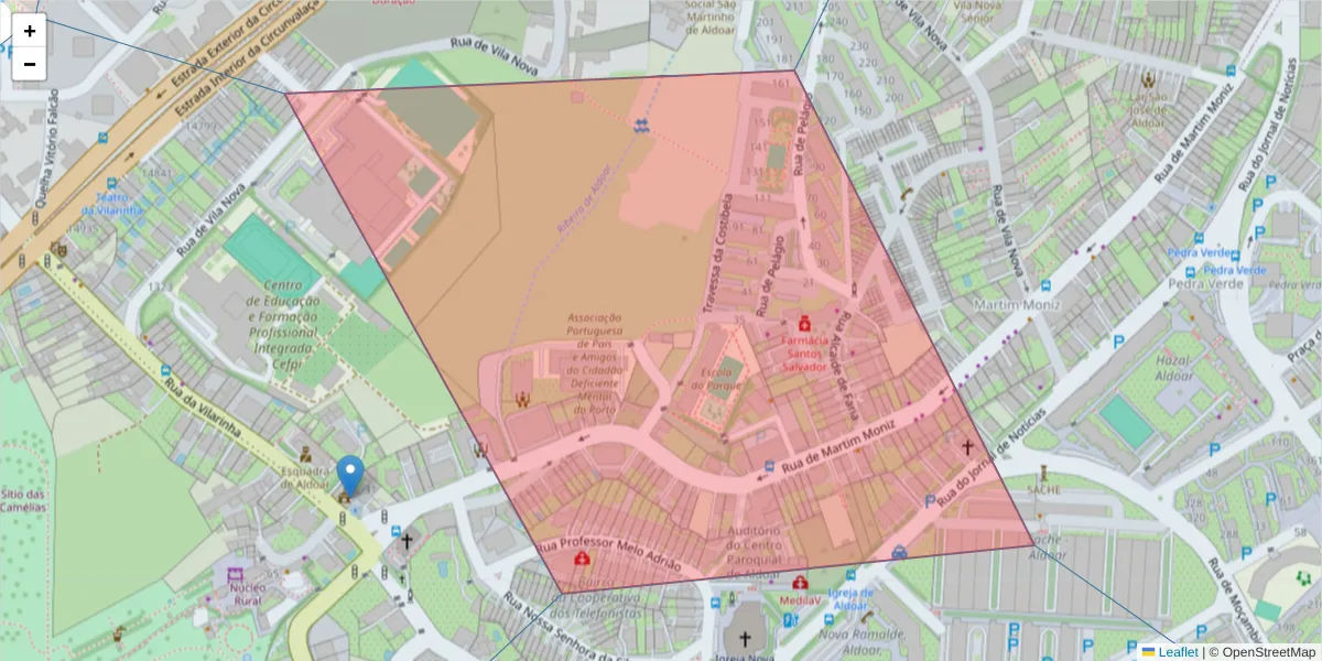 Mapa detalhado do código postal 4100-186 com limites, códigos postais vizinhos e agências dos correios