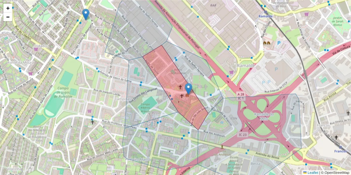 Mapa detalhado do código postal 4100-280 com limites, códigos postais vizinhos e agências dos correios