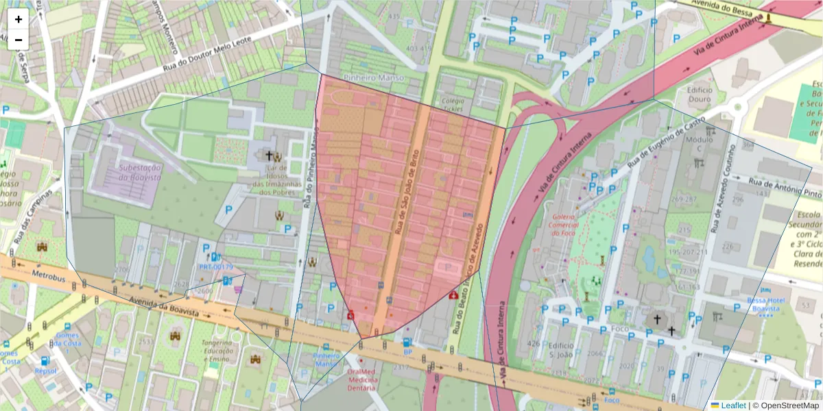 Mapa detalhado do código postal 4100-454 com limites, códigos postais vizinhos e agências dos correios