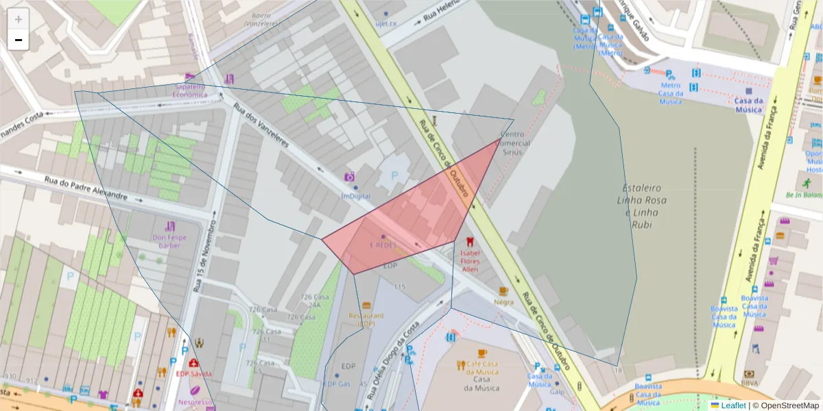 Mapa detalhado do código postal 4100-483 com limites, códigos postais vizinhos e agências dos correios